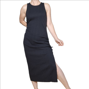 Midi Tank dress Chic Black Ribbed Cotton Blend Stretchy Beach Summer AERIE NWT